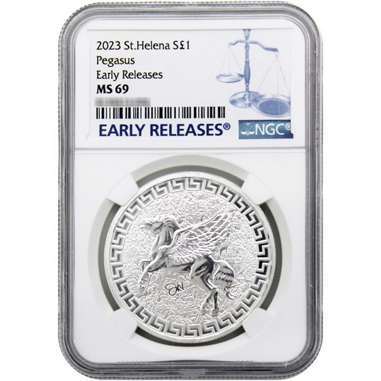 2023 St Helena Silver Pegasus 1oz Coin MS69 ER NGC Blue Label