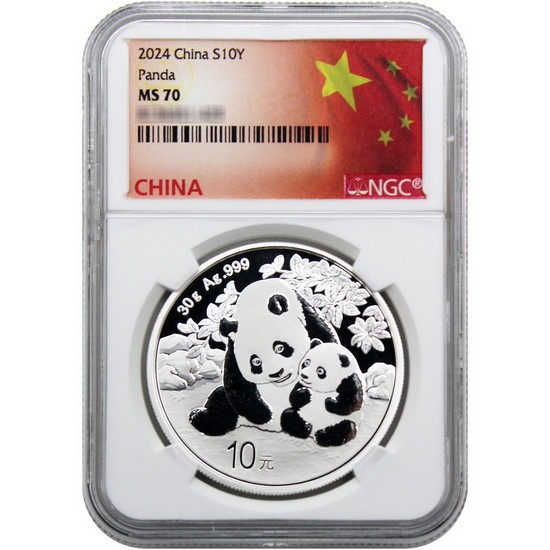 2024 China Panda Silver 30 Gram MS70 NGC China Flag Label