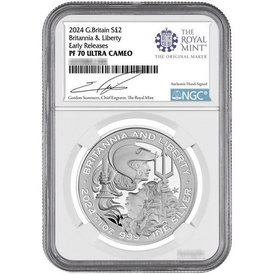 2024 Silver Britannia & Liberty PF70 UC ER NGC Gordon Summers Signed