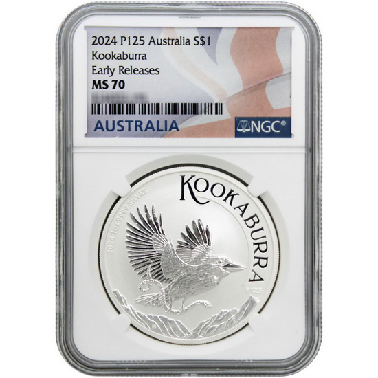 2024 P125 Australia Kookaburra Silver 1oz Coin MS70 ER NGC Flag Label White core