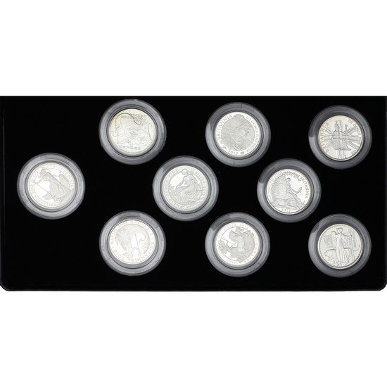 1987 - 2012 The Royal Mint Silver Britannia Portrait 1/2oz 9 Coin 25th Anniversary Set OGP