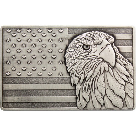 2023 Antiqued Silver American Flag with Bald Eagle 2oz High Relief Bar