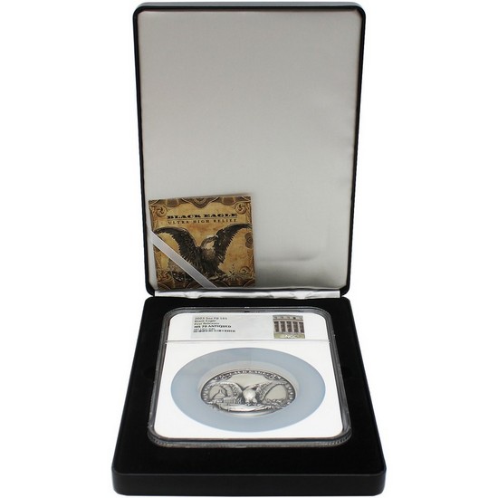 2023 Fiji Silver Antiqued Black Eagle 5oz Coin UHR MS70 First Releases NGC Bureau of Engraving Label
