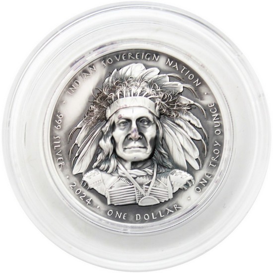 2024 Native American Chief Series Red Cloud 1oz Silver Antiqued UHR Coin in OGP