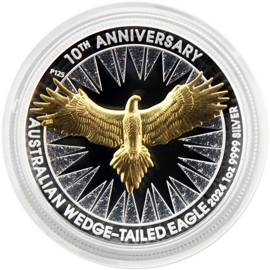 2024 P125 Australia Silver Wedge Tailed Eagle 1oz Gilded HR Coin 2024 P125 Australia Silver Wedge Tailed Eagle 1oz Gilded HR Coin