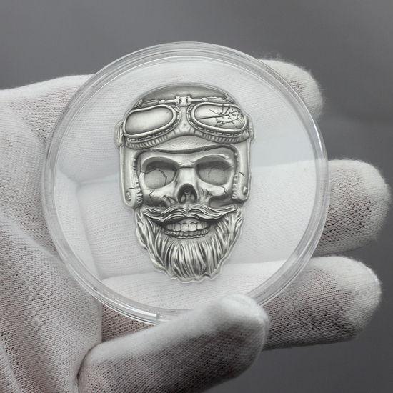 2024 Ghana Antiqued Silver Biker Skull 1oz Coin 2024 Ghana Antiqued Silver Biker Skull 1oz Coin