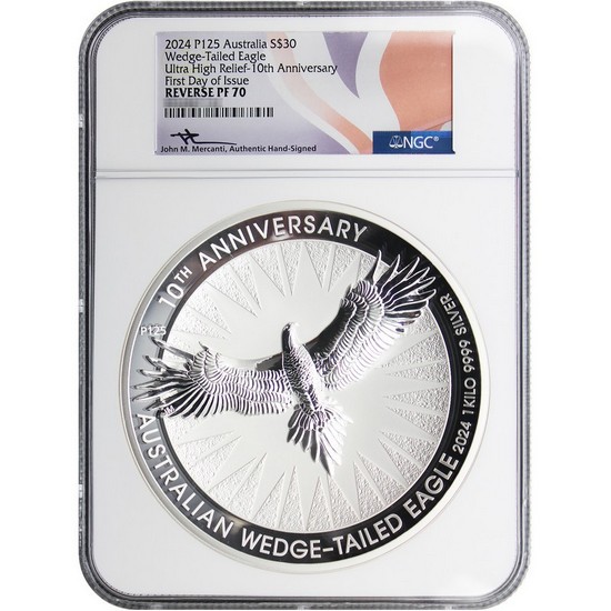 2024 P125 Australia Silver Wedge Tailed Eagle 1 Kilo Coin UHR Rev PF70 FDI NGC Flag Label 2024 P125 Australia Silver Wedge Tailed Eagle 1 Kilo Coin UHR Rev PF70 FDI NGC Flag Label