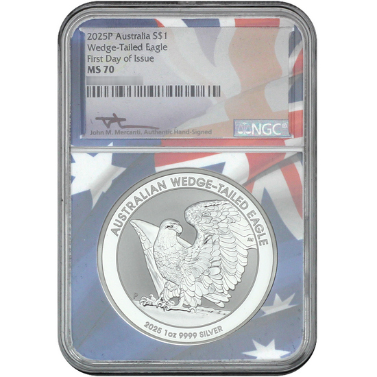 2025 P Australia Wedge-Tailed Eagle Silver 1oz Coin MS70 FDI NGC Flag Core Mercanti Signed