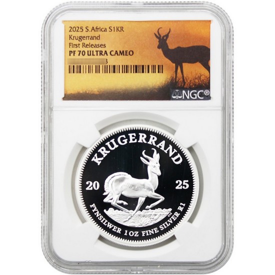 2025 South Africa Silver Krugerrand 1oz Coin PF70 UC FR NGC Springbok Label