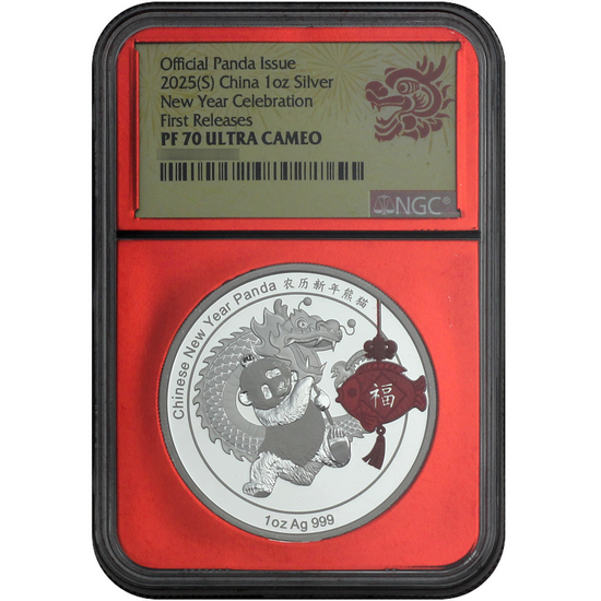 2025 Silver China New Year Celebration Panda Colorized 1oz PF70 UC FR NGC Red Foil Core