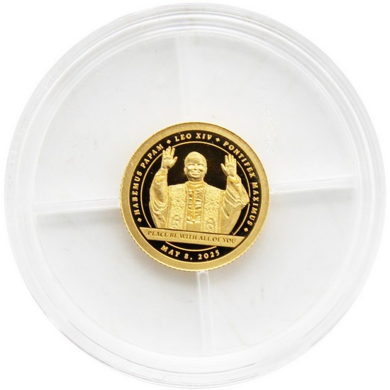 2025 Liberia Gold Habemus Papam Pope Leo XIV 0.5 Gram Proof Coin in OGP 2025 Liberia Gold Habemus Papam Pope Leo XIV 0.5 Gram Proof Coin in OGP