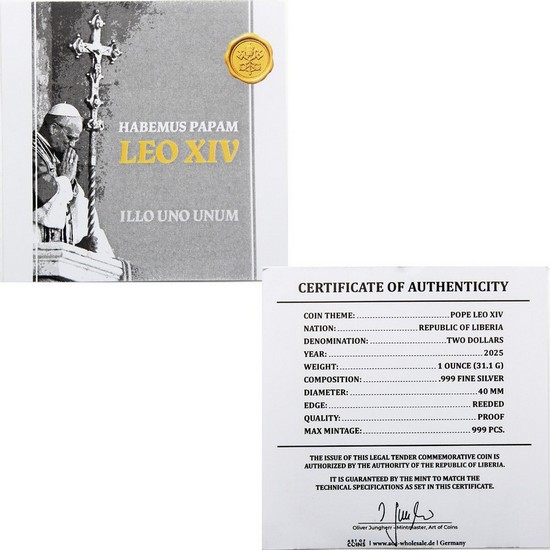 Pope Leo XIV 2025 Silver Liberia 1oz Coin