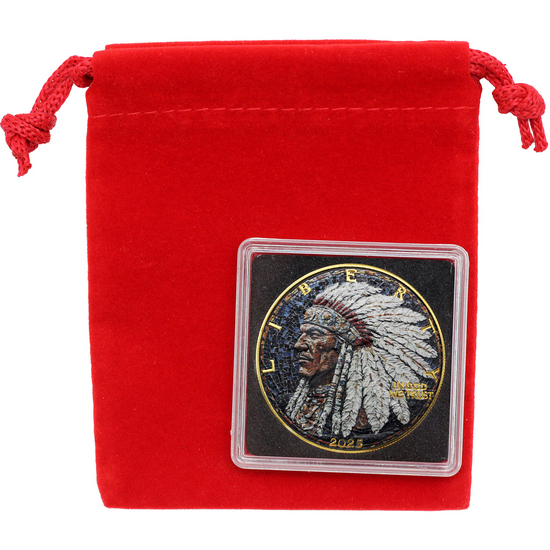 2025 Gilded Silver American Eagle BU Coin Native American Chief Mosaic Series in Pouch