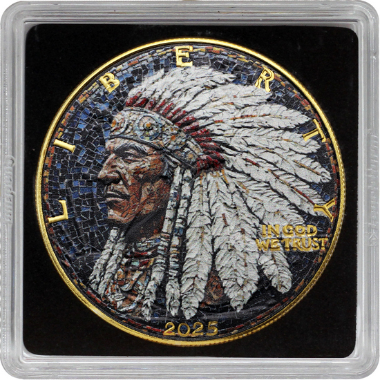 2025 Gilded Silver American Eagle BU Coin Native American Chief Mosaic Series in Pouch 2025 Gilded Silver American Eagle BU Coin Native American Chief Mosaic Series in Pouch