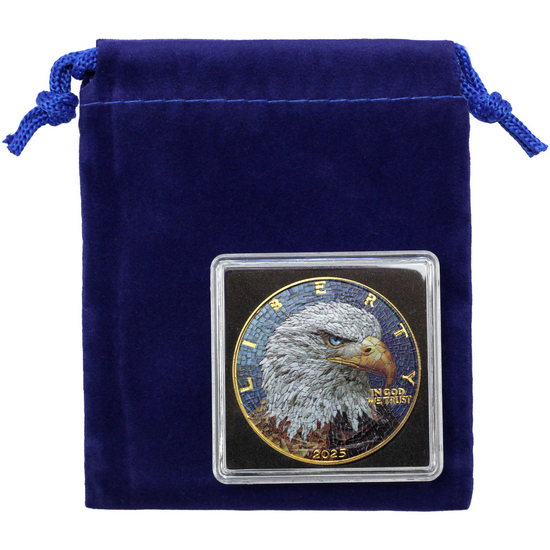 2025 Gilded Silver American Eagle BU Coin Bald Eagle Mosaic Series in Pouch