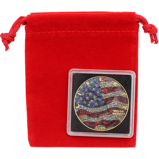 2025 Gilded Silver American Eagle BU Coin US Flag Mosaic Series in Pouch