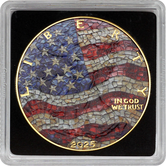 2025 Gilded Silver American Eagle BU Coin US Flag Mosaic Series in Pouch 2025 Gilded Silver American Eagle BU Coin US Flag Mosaic Series in Pouch