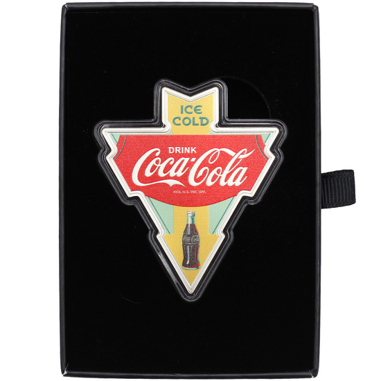 Vintage 1930's Coca-Cola Sign 1oz Silver Colorized Reverse Proof in OGP Vintage 1930's Coca-Cola Sign 1oz Silver Colorized Reverse Proof in OGP