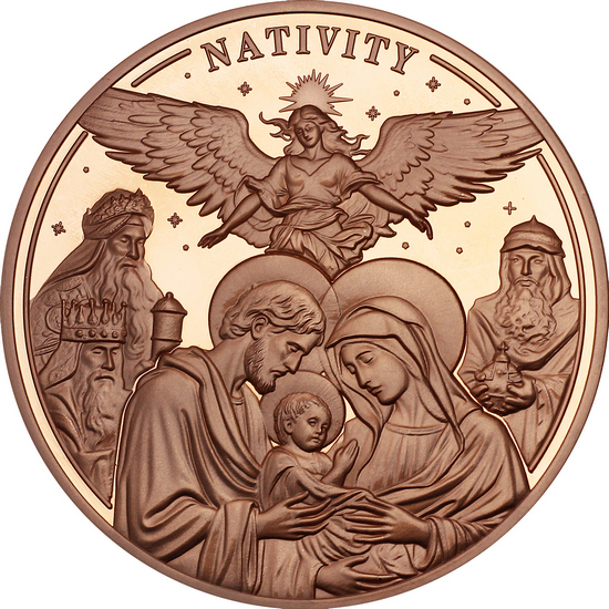 2025 Copper Christmas Nativity 5oz High Relief Proof Like Coin in OGP