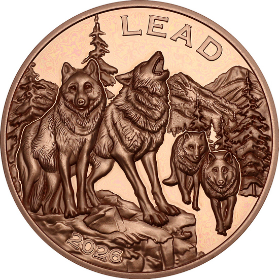 2026 Copper Cameroon Wildlife Values: Lead Wolf Pack High Relief 5oz Coin in OGP