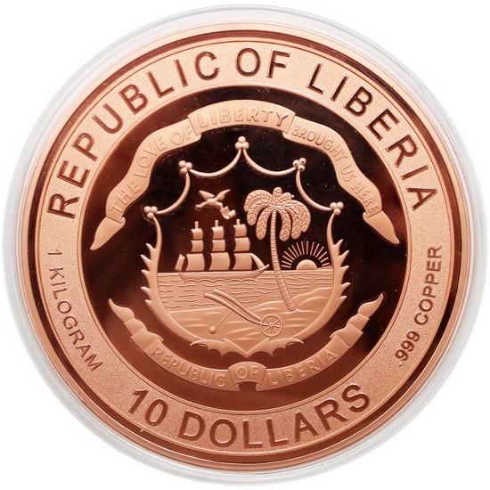 2026 $10 Liberia Kilo Copper High Relief End of Trail BU Coin in Velvet Pouch