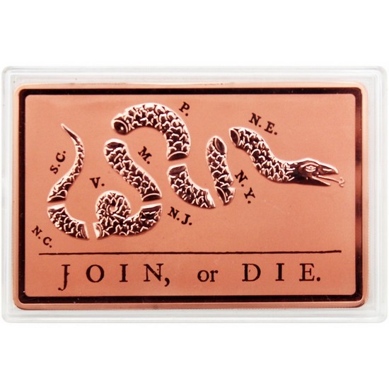 2026 $1 Liberia 5oz Copper Join or Die BU Ingot in Velvet Pouch 2026 $1 Liberia 5oz Copper Join or Die BU Ingot in Velvet Pouch
