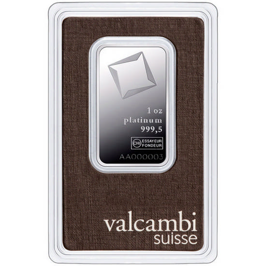 Valcambi Suisse 1oz Platinum Bar in Assay Card