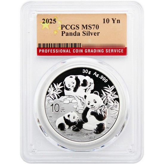 2025 China Panda Silver 30 Gram MS70 PCGS Flag Label