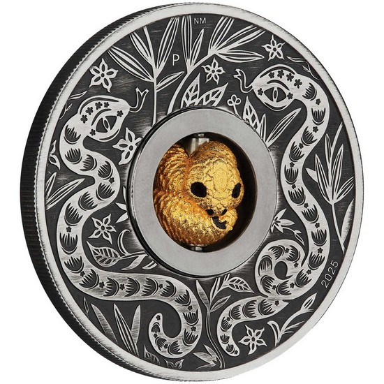 2025 P Australia Silver Year of the Snake Rotating Charm 1oz Antiqued Coin OGP 2025 P Australia Silver Year of the Snake Rotating Charm 1oz Antiqued Coin OGP