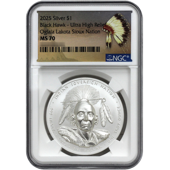 2025 Silver Native American Chief Series: "Blackhawk" 1oz Burnished Coin MS70 UHR NGC Native American Label