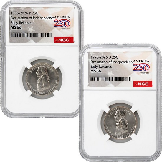 2026 P&D Semiquincentennial Quarter Declaration of Independence Set NGC MS66 ER America 250 Label