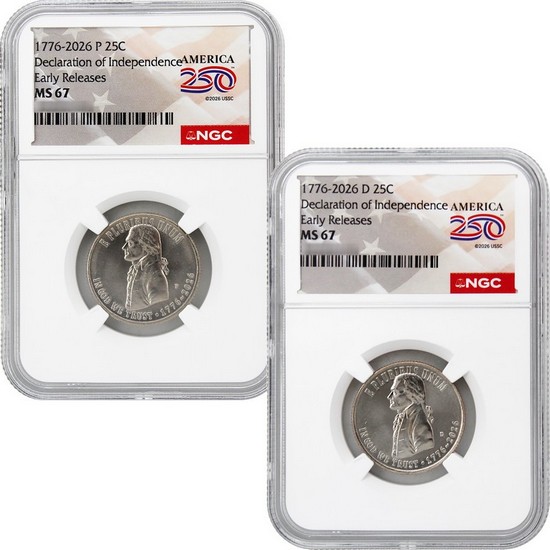 2026 P&D Semiquincentennial Quarter Declaration of Independence Set NGC MS67 ER America 250 Label