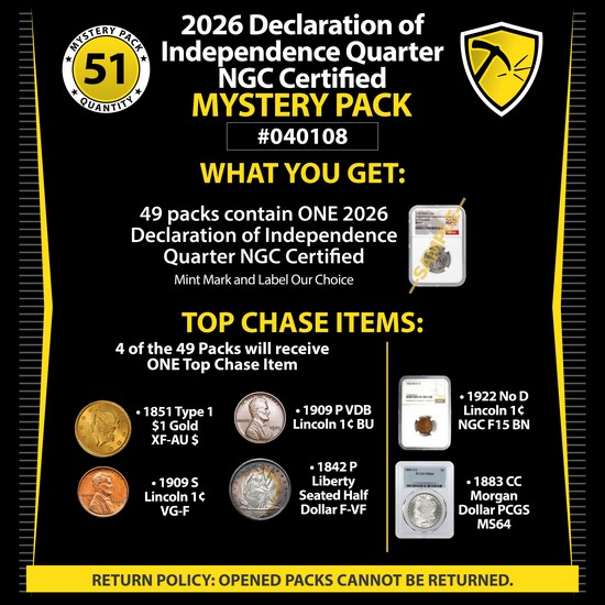 2026 Declaration of Independence Quarter NGC Certified Mystery Pack #040108