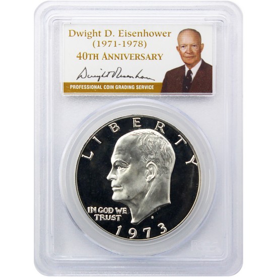 1973-S Eisenhower Dollar Silver PR69DCAM PCGS Eisenhower Label