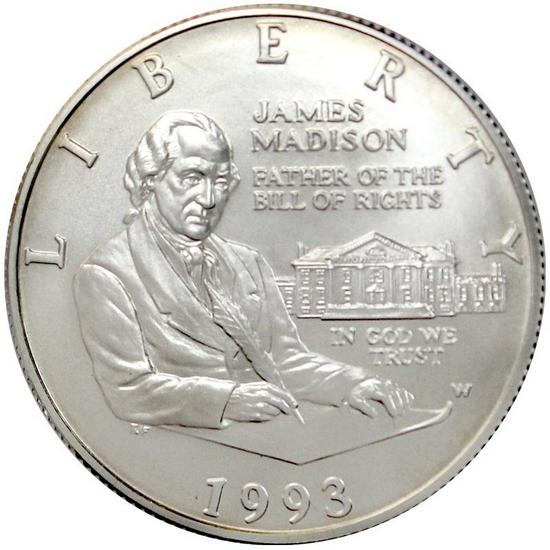 1993 W James Madison Bill Of Rights Silver Half Dollar BU
