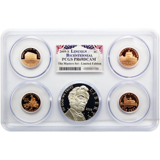 2009-S Lincoln Bicentennial 5pc Masters Set PR69 DCAM PCGS Multi-Holder