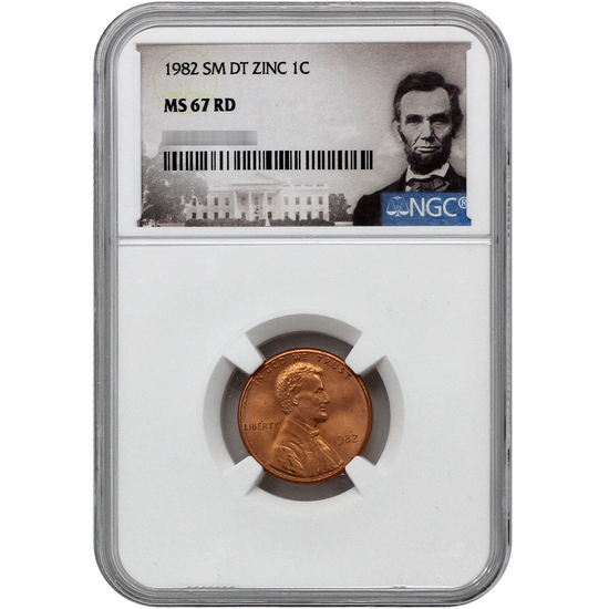 1982 Small Date Zinc Lincoln Cent MS67 RD NGC Lincoln Portrait Label
