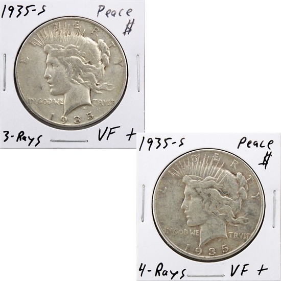 1935 S Peace Silver Dollar Set 3-Rays Variety and 4-Rays Variety in VF/XF Condition