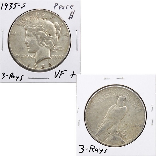 1935 S Peace Silver Dollar Set 3-Rays Variety and 4-Rays Variety in VF/XF Condition