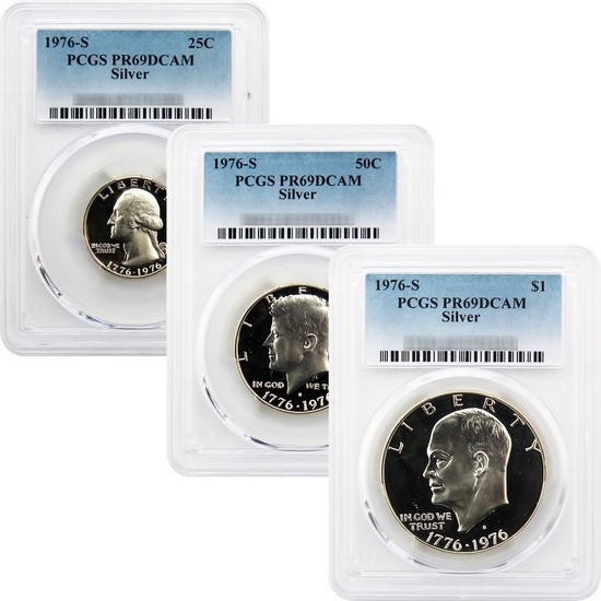 1976 S 3pc Silver Clad Proof Set PR69 DCAM PCGS