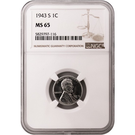 1943 S Lincoln Cent Steel MS65 NGC Brown Label
