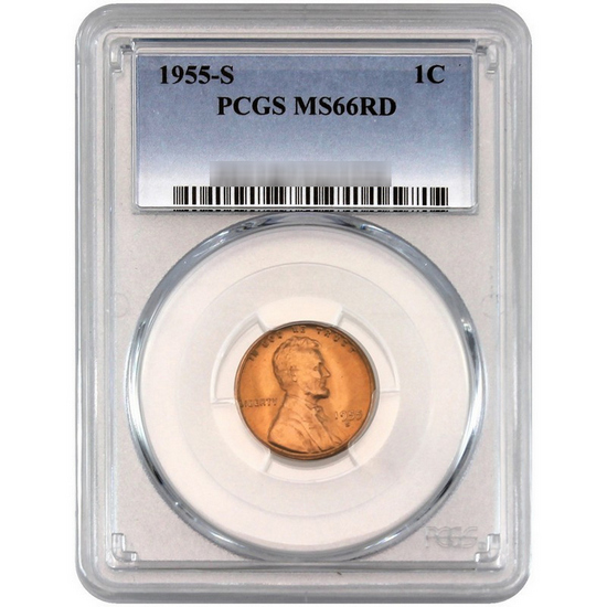 1955 S Lincoln Wheat Cent MS66 RD PCGS Blue Label