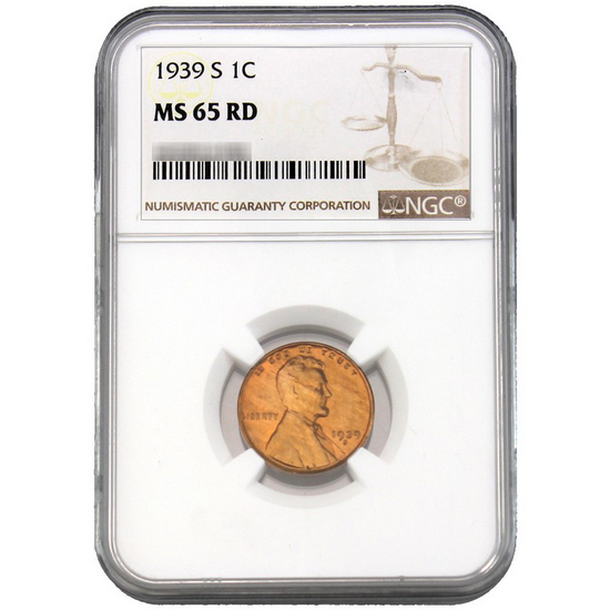 1939 S Lincoln Wheat Cent MS65 RD NGC