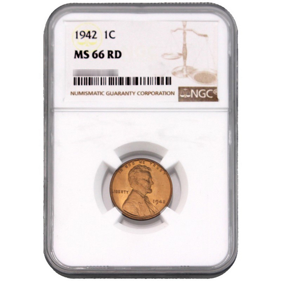 1942 Lincoln Cent Wheat Reverse MS66 RD NGC Brown Label