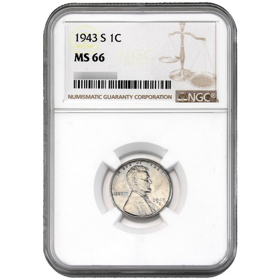 1943 S Lincoln Cent Steel MS66 NGC