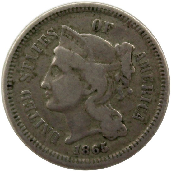 1865 Three Cent Nickel Very Good- Very Fine Condition