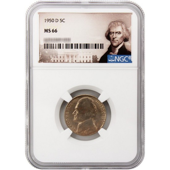 1950 D Jefferson Nickel MS66 NGC Portrait Label