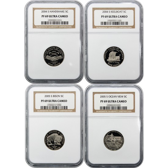 2004-2005 Proof Jefferson Nickel  PF69 Ultra Cameo NGC (4 Coins Total)