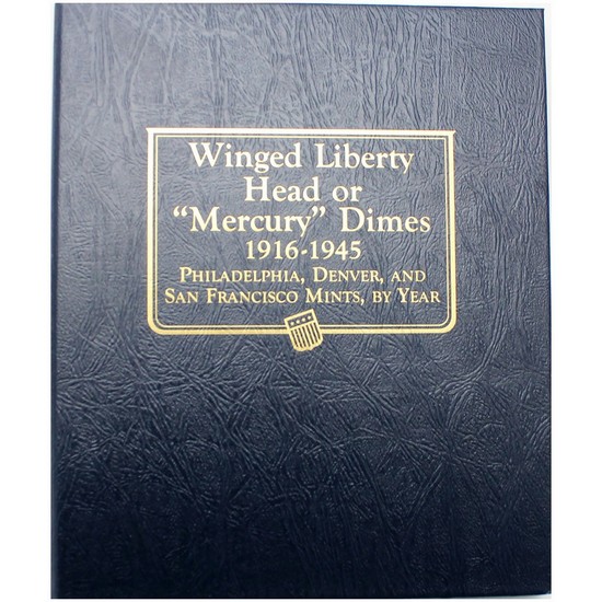 1916-1945 (No 1916-D) Mercury Dimes Average Circulated Condition Silver Set in Whitman Folder