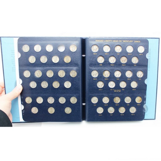 1916-1945 (No 1916-D) Mercury Dimes Average Circulated Condition Silver Set in Whitman Folder
